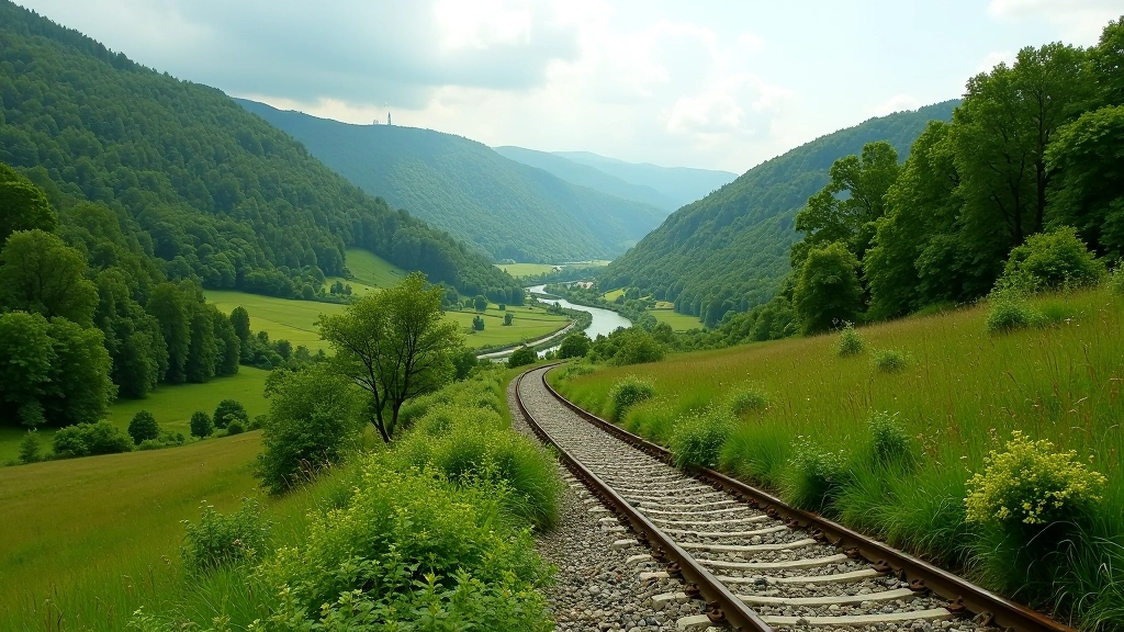 Dubysos slėnio peizažas, žali medžiai, upė tolumoje, nuostabus vaizdas